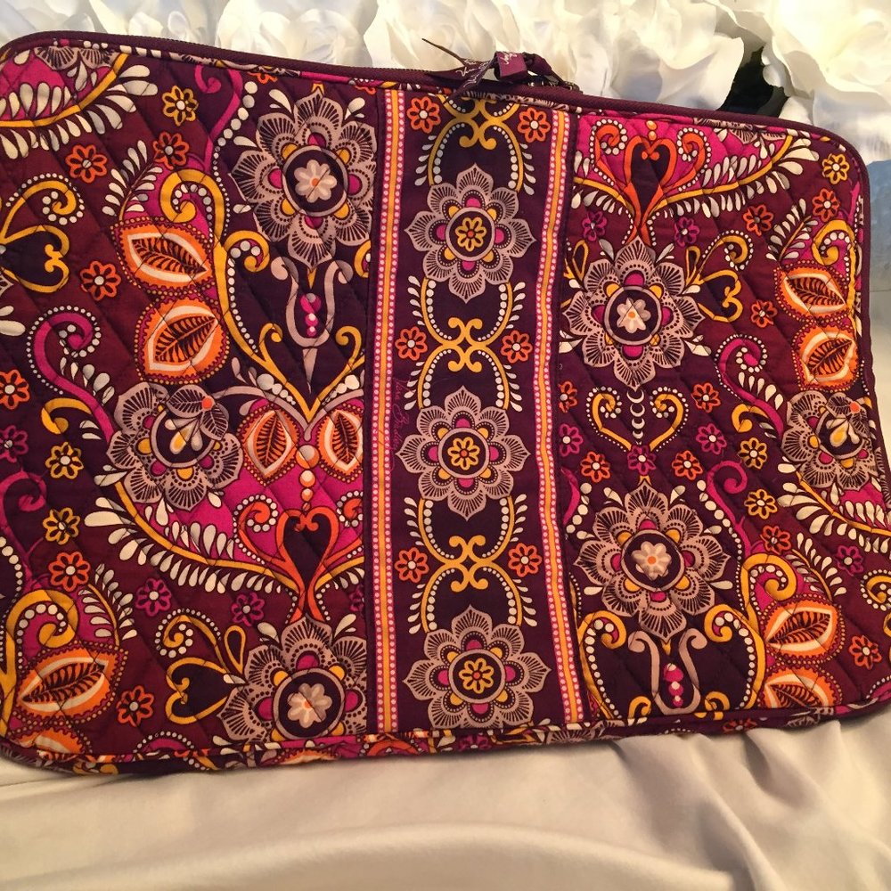 Vera Bradley Purple Floral Paisley Laptop Sleeve with Pink & Orange Accents